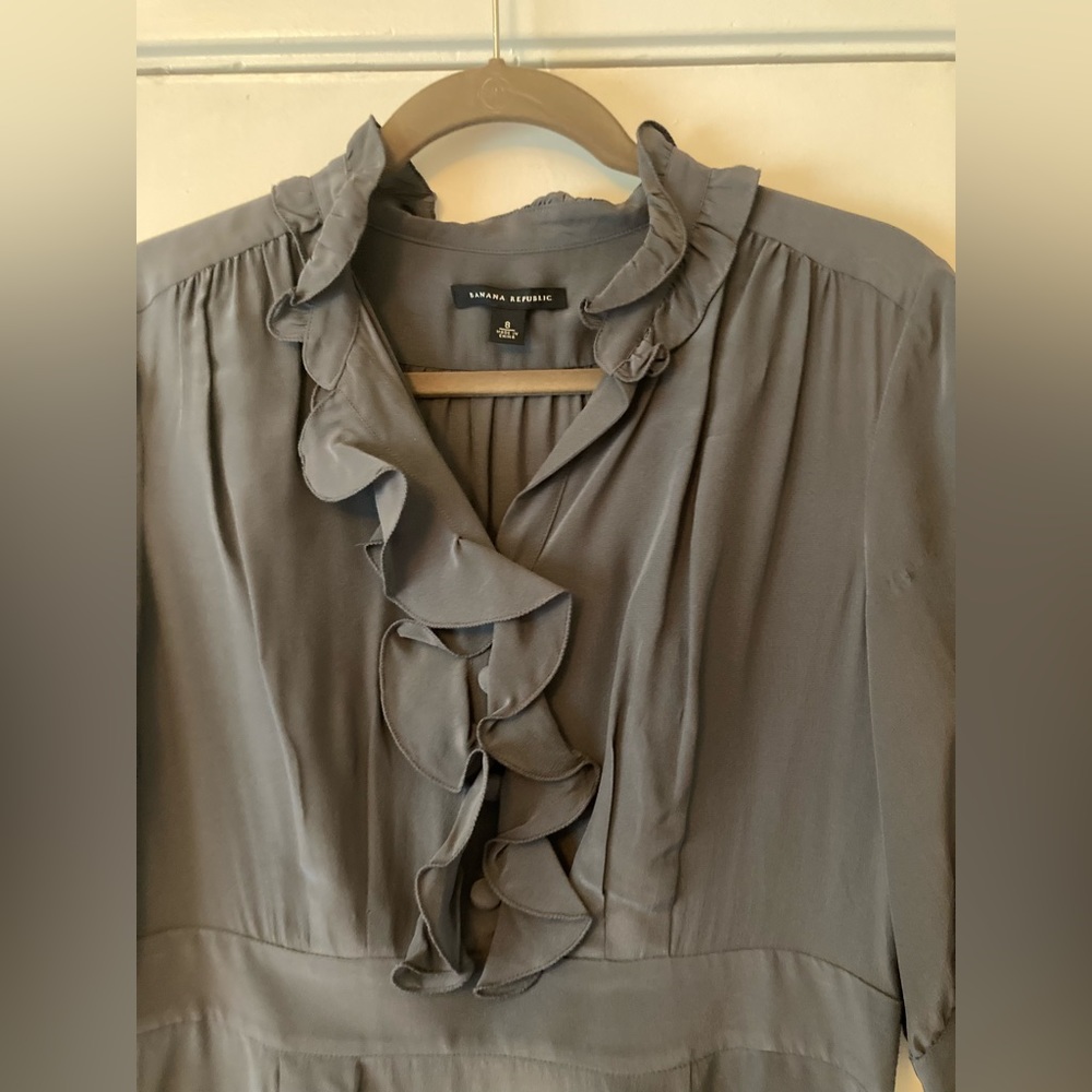 Banana Republic Gray Silk Ruffle Dress